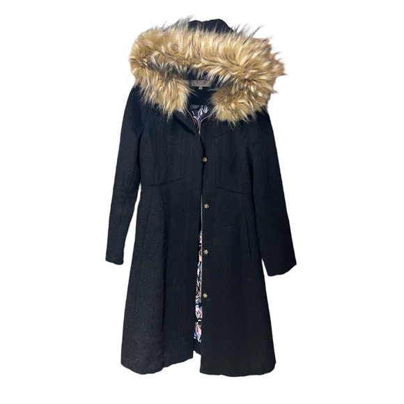 Eliza J Jackets & Blazers - Eliza J - Belted Brushed Wool Blend with Faux Fur Trim - Size 10